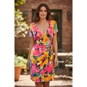 JOSEPH RIBKOFF Floral Pattern Wrap Style Sheath Dress Sz 8